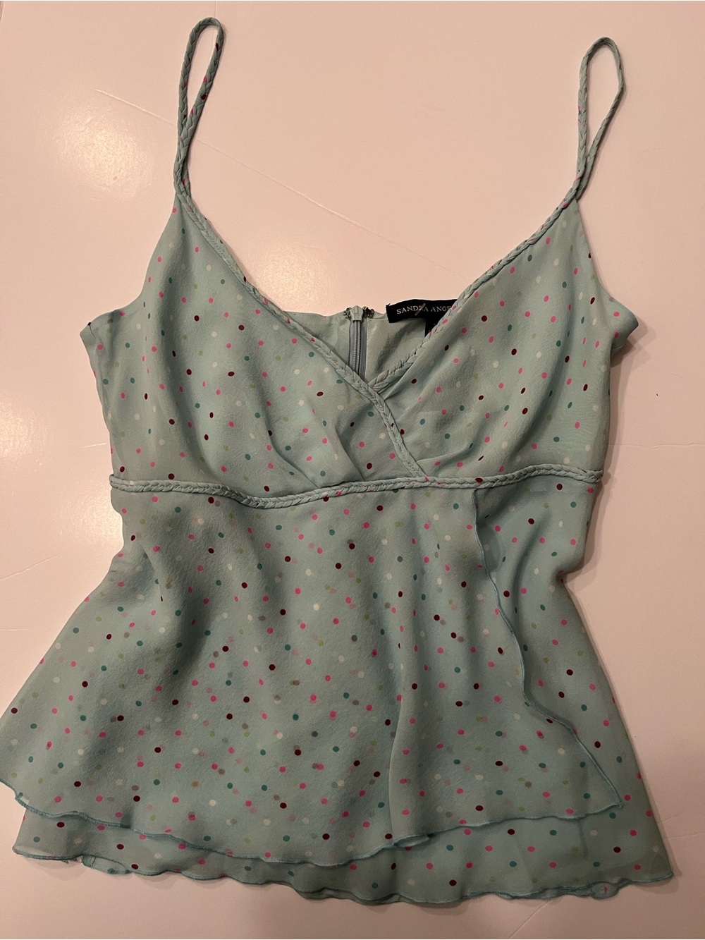 Sandro Angelozzi Silk Polka Dot Camisole in Turquoise 
Size 34 NWT